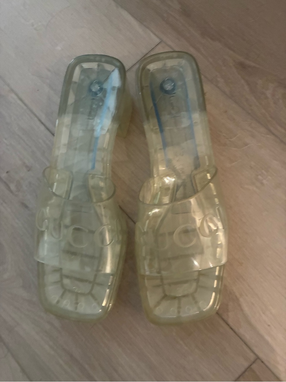 Gucci Translucent Clear Jelly Heeled Sandals